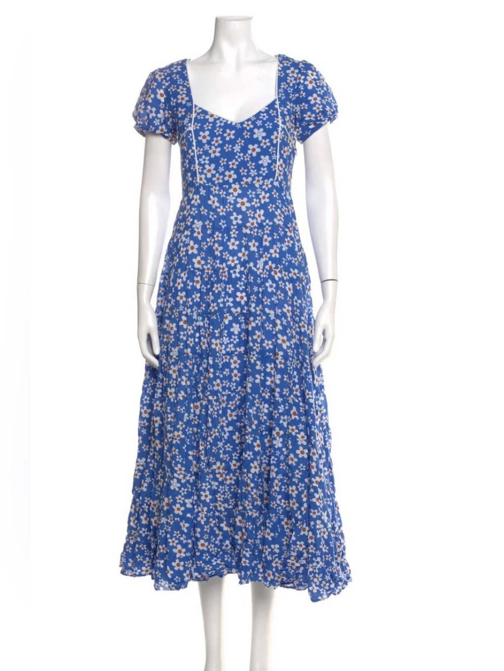 RIXO Blue Floral Maxi Dress with Puff Sleeves